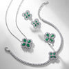 Wholesale Light Luxury Retro Fourleaf Clover Petal Bracelet S925 Silver Inlay Cultivation Emerald Geometric Design Women's