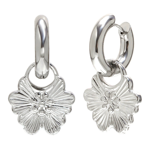 Wholesale Light Luxury Retro Geometric Flower Stainless Steel Electroplated Earrings For Women