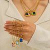 Wholesale Light Luxury Retro Geometric Stainless Steel Inlaid Colorful Zircon Gold Plated Pendant Necklace For Women