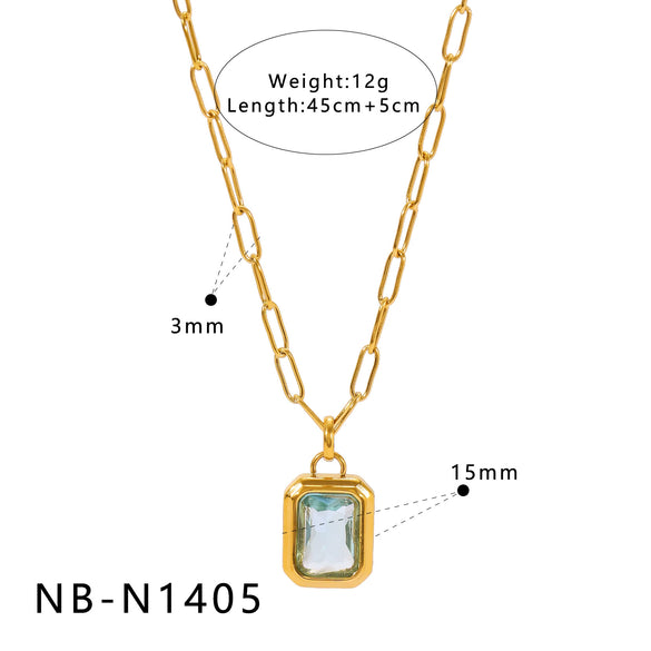 Wholesale Light Luxury Retro Geometric Stainless Steel Inlaid Colorful Zircon Gold Plated Pendant Necklace For Women