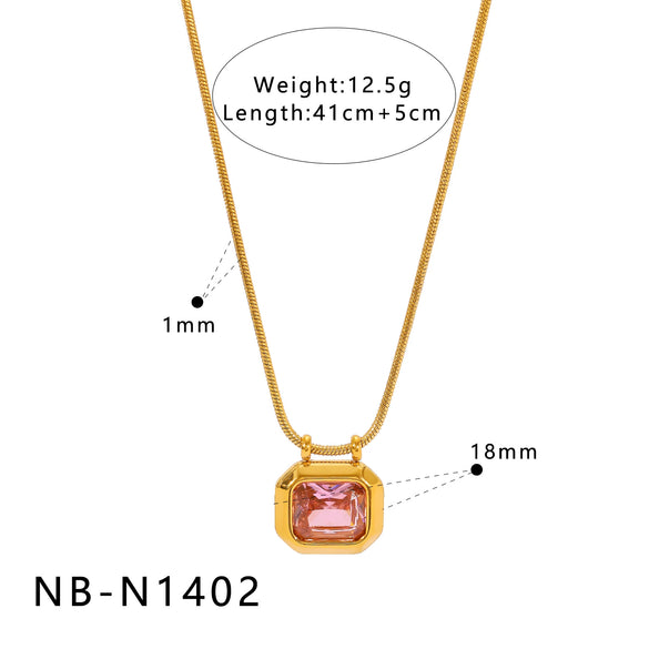 Wholesale Light Luxury Retro Geometric Stainless Steel Inlaid Colorful Zircon Gold Plated Pendant Necklace For Women