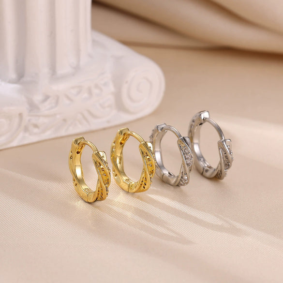 Wholesale Light Luxury Retro Ins Style Circle Plain Gold Electroplated Copper Zircon Earrings For Women