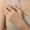 Wholesale Light Luxury Retro 316L Stainless Steel Gold Plated Open Ring Jewelry With Color Diamond And Geometric Pattern For Women