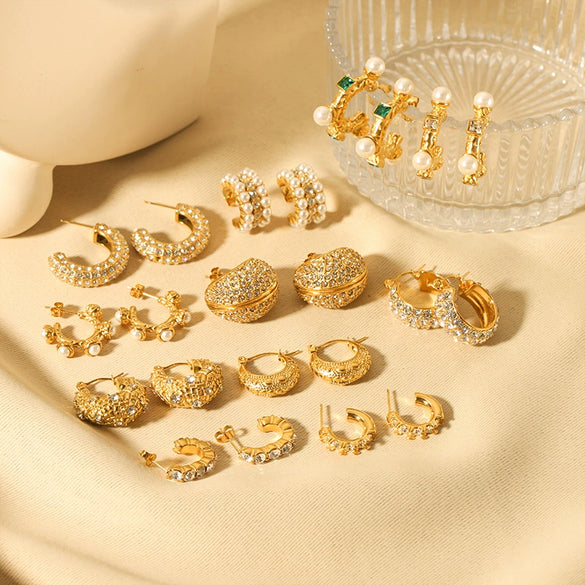Wholesale Light Luxury Retro Women's Stainless Steel Earrings With 18K Gold Plated Vacuum Real Gold Electroplating In Pvd Furnace And Geometric Style