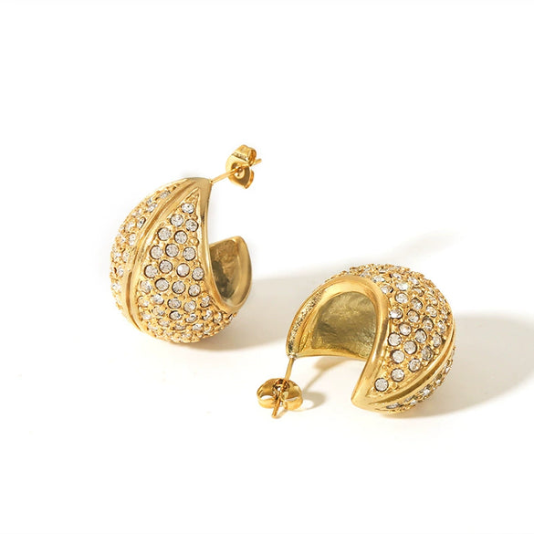 Wholesale Light Luxury Retro Women's Stainless Steel Earrings With 18K Gold Plated Vacuum Real Gold Electroplating In Pvd Furnace And Geometric Style