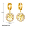 Wholesale Light Luxury Round Diamond Embedded Life Tree Earrings In Titanium Steel With Geometric Design And Electroplating Treatment