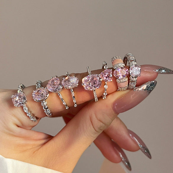 Wholesale Light Luxury S925 Sterling Silver Ring With Geometric Pattern And 8A Ice Flower Cut Powder Diamond Zircon For Women