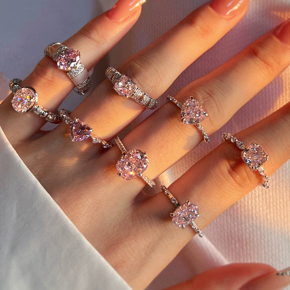 Wholesale Light Luxury S925 Sterling Silver Ring With Geometric Pattern And 8A Ice Flower Cut Powder Diamond Zircon For Women