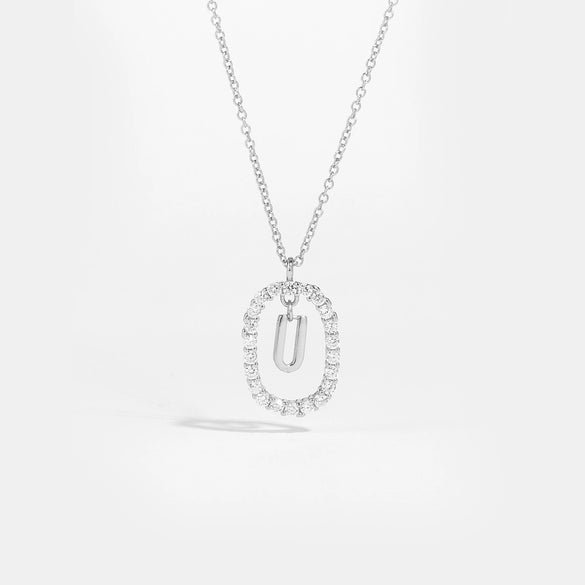 Wholesale Light Luxury 925 Silver Letter Pendant Necklace With Platinum Plated Zirconium Collarbone Chain For Women