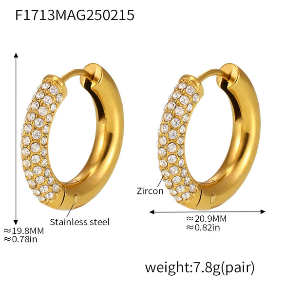 Wholesale Light Luxury Simple Circle Geometry Titanium Steel Stainless Steel Earrings With Electroplating Treatment And 5A Zircon
