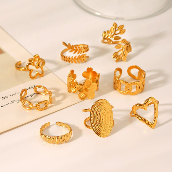 Wholesale Light Luxury Simple Non Fading Open Titanium Steel Ring With Love Flowers And Leaves Design Electroplated