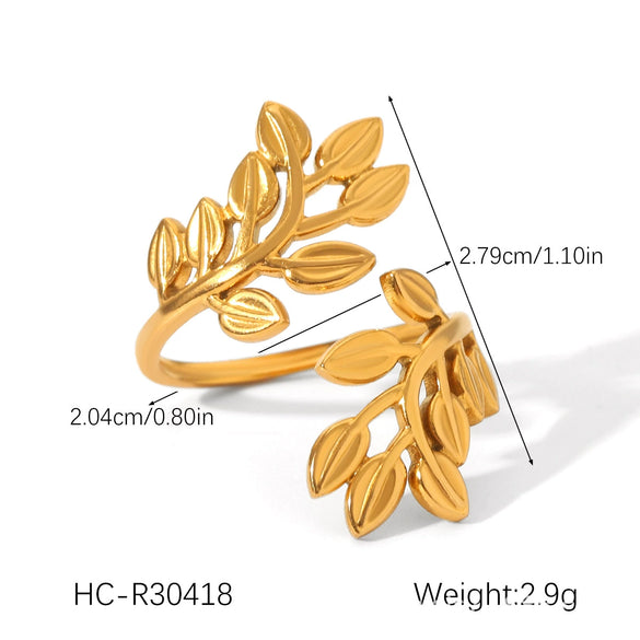 Wholesale Light Luxury Simple Non Fading Open Titanium Steel Ring With Love Flowers And Leaves Design Electroplated