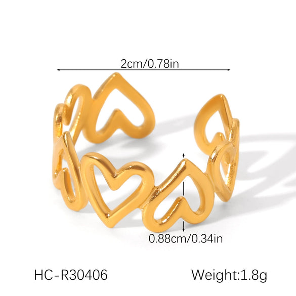 Wholesale Light Luxury Simple Non Fading Open Titanium Steel Ring With Love Flowers And Leaves Design Electroplated