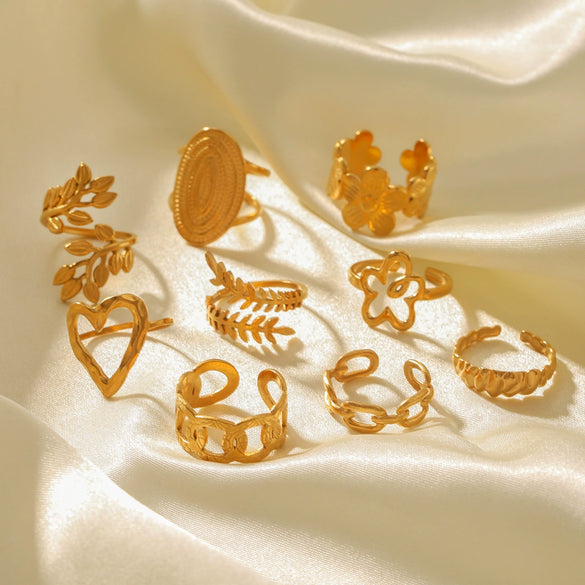 Wholesale Light Luxury Simple Non Fading Open Titanium Steel Ring With Love Flowers And Leaves Design Electroplated