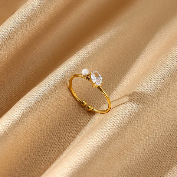 Wholesale Light Luxury Simple Rectangular Emerald Zircon Ring Stainless Steel 18K Gold Plated Electroplated Women's