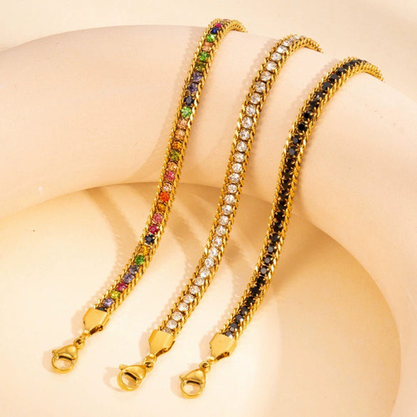 Wholesale Light Luxury Stainless Steel And Titanium Steel Diamondencrusted Rhombus Patterned Bracelet With Electroplating