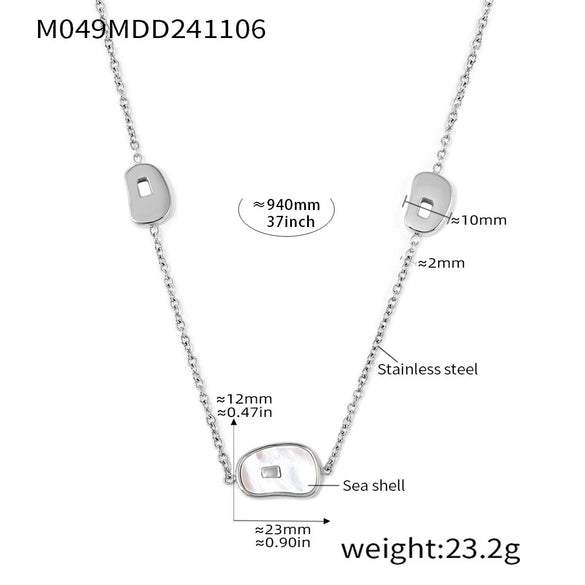 Wholesale Light Luxury 316L Stainless Steel And White Seashells Geometric Pattern Long Stacked Necklace For Women Electroplated