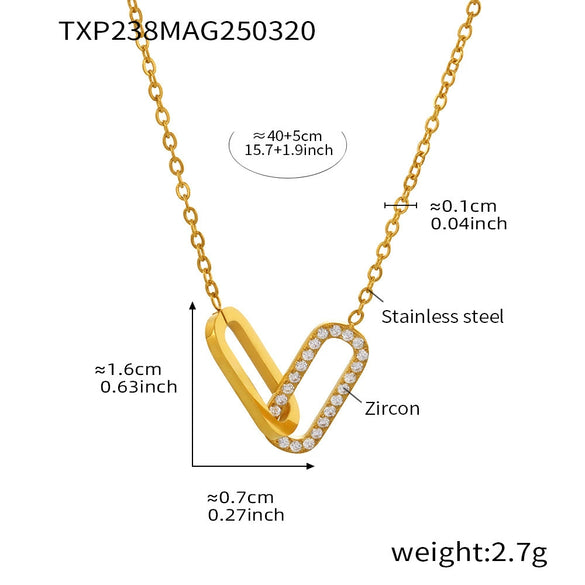 Wholesale Light Luxury Stainless Steel And Zircon Ferris Wheel Square Double Ring Buckle Inlaid Pendant Clavicle Chain And Bracelet Jewelry For Women Electroplated