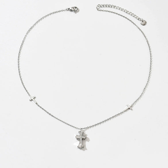 Wholesale Light Luxury Stainless Steel Diamondencrusted Geometric Cross Necklace With Vacuum Plating In Furnace For Unisex
