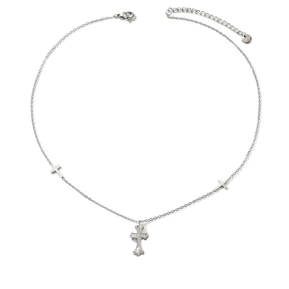 Wholesale Light Luxury Stainless Steel Diamondencrusted Geometric Cross Necklace With Vacuum Plating In Furnace For Unisex