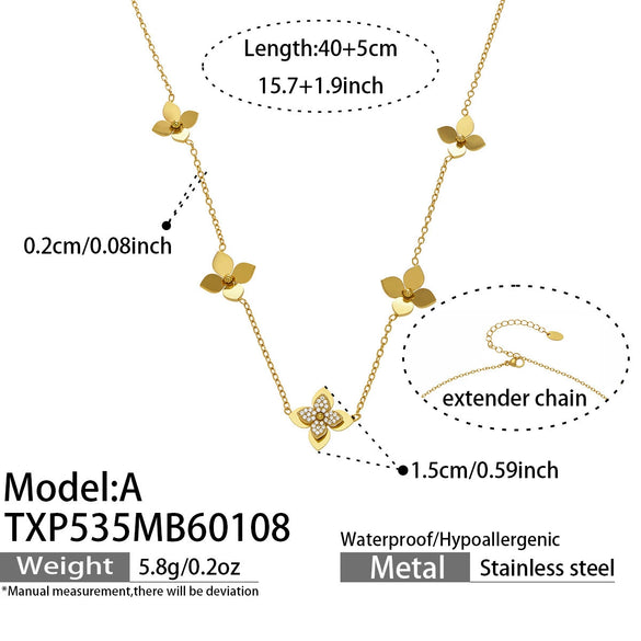 Wholesale Light Luxury Stainless Steel Electroplated Flowerinlaid Zircon Jewelry Set For Women