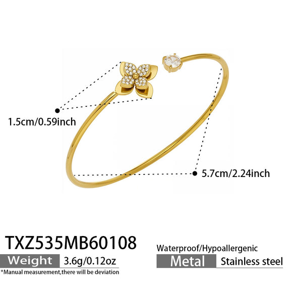Wholesale Light Luxury Stainless Steel Electroplated Flowerinlaid Zircon Jewelry Set For Women