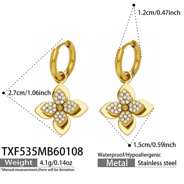 Wholesale Light Luxury Stainless Steel Electroplated Flowerinlaid Zircon Jewelry Set For Women