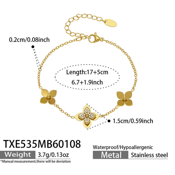 Wholesale Light Luxury Stainless Steel Electroplated Flowerinlaid Zircon Jewelry Set For Women