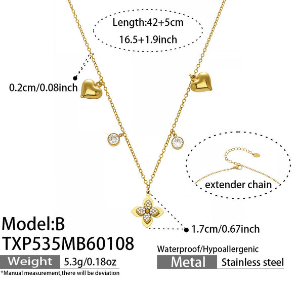 Wholesale Light Luxury Stainless Steel Electroplated Flowerinlaid Zircon Jewelry Set For Women