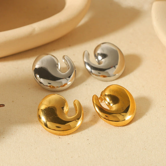 Wholesale Light Luxury Stainless Steel Geometric Earrings For Women With 18K Gold Plated Electroplating