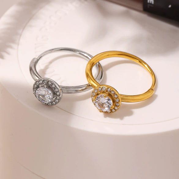 Wholesale Light Luxury Stainless Steel Geometric Side Opening Finger Ring With Pvd Electroplated 5A Zircon Jewelry Accessories