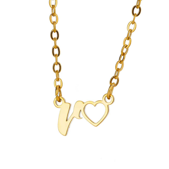 Wholesale Light Luxury Stainless Steel Heart Letter Pendant Necklace For Women With Electroplating
