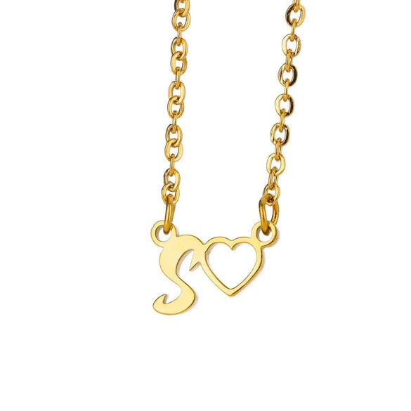 Wholesale Light Luxury Stainless Steel Heart Letter Pendant Necklace For Women With Electroplating