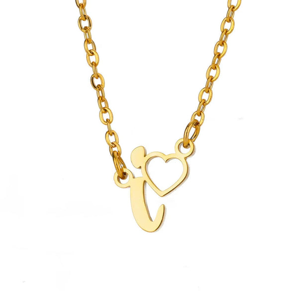 Wholesale Light Luxury Stainless Steel Heart Letter Pendant Necklace For Women With Electroplating