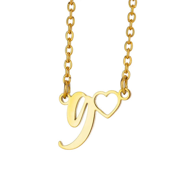 Wholesale Light Luxury Stainless Steel Heart Letter Pendant Necklace For Women With Electroplating