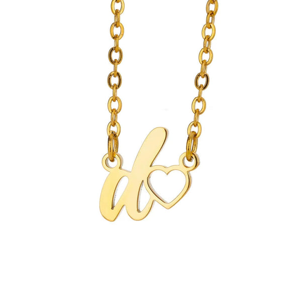 Wholesale Light Luxury Stainless Steel Heart Letter Pendant Necklace For Women With Electroplating