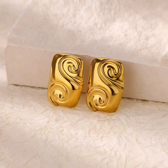 Wholesale Light Luxury Stainless Steel Hollow Bead Geometric And Flower Design Electroplated Earrings For Women