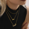 Wholesale Light Luxury Stainless Steel Natural Stone Freshwater Pearl Three Layer Necklace With 8 Character Rice Bead And Geometric Design Electroplated