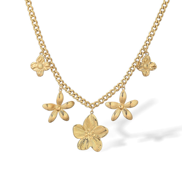 Wholesale Light Luxury Stainless Steel Necklace With 18K Gold Plated Geometric Flower Pendant Exaggerated Personality Style