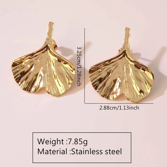 Wholesale Light Luxury Stainless Steel Stamped Geometric Leaf Pleated Earrings For Women