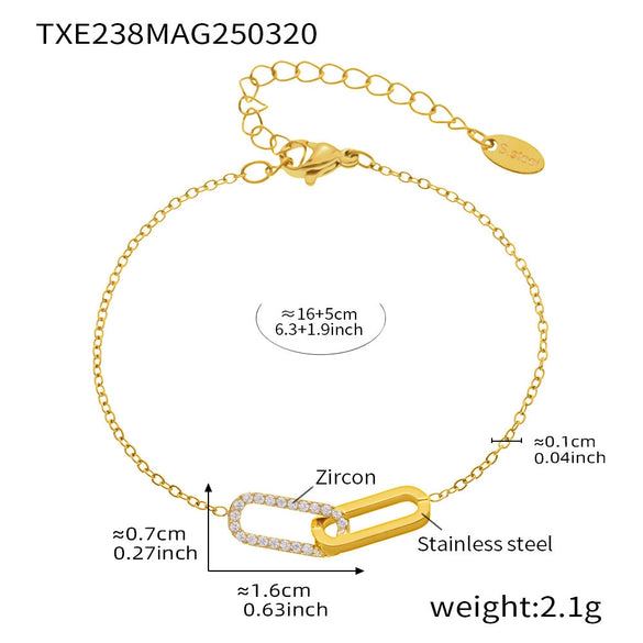 Wholesale Light Luxury 316L Stainless Steel Zircon Square Buckle Pendant Multilayer Clavicle Necklace And Bracelet Set With Electroplating