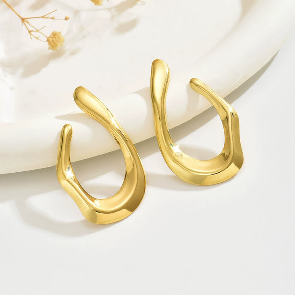 Wholesale Light Luxury Stamping Stainless Steel Geometric Ushaped Asymmetrical Earrings For Women