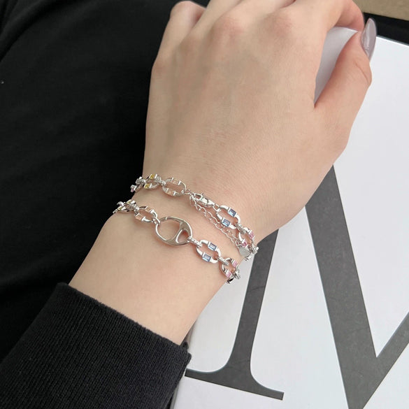 Wholesale Light Luxury 925 Sterling Silver Bracelet With Geometric Pattern Handmade Inlaid Pig Nose Design