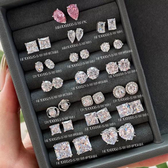 Wholesale Light Luxury Stud Earrings For Women S925 Sterling Silver Geometric Square Pearshaped Highgrade Zircon Inlaid Electroplated