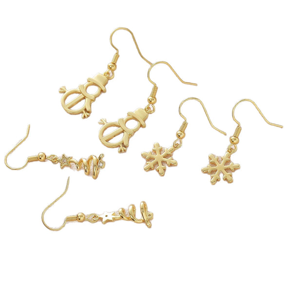 Wholesale Light Luxury Style Christmas Tree Snowman Snowflake Earrings For Women Copper Plated With 925 Silver Ear Needles