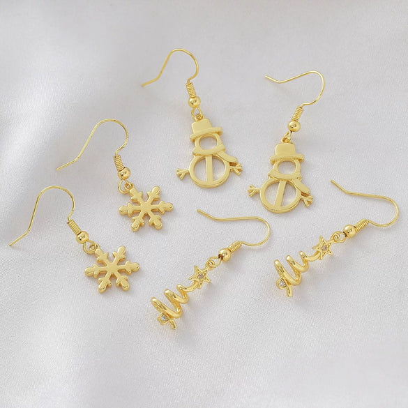 Wholesale Light Luxury Style Christmas Tree Snowman Snowflake Earrings For Women Copper Plated With 925 Silver Ear Needles
