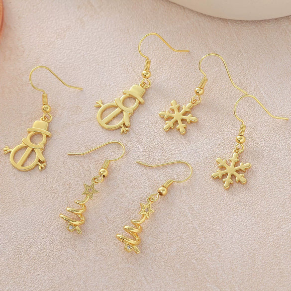 Wholesale Light Luxury Style Christmas Tree Snowman Snowflake Earrings For Women Copper Plated With 925 Silver Ear Needles
