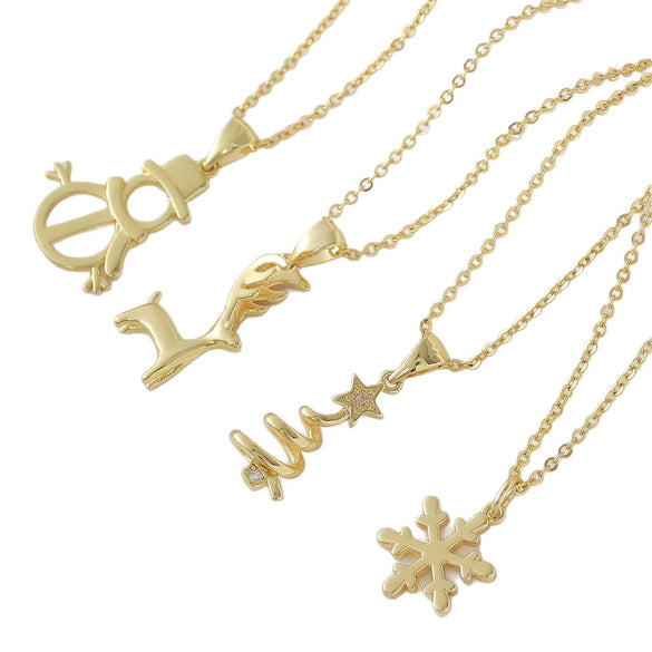 Wholesale Light Luxury Style Christmas Tree Snowman Snowflake Elk Pendant Necklace Copper Goldplated O Word Chain Unisex
