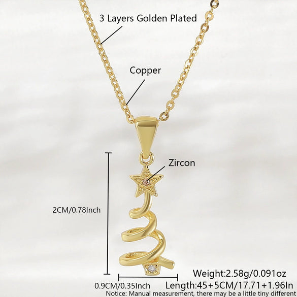 Wholesale Light Luxury Style Christmas Tree Snowman Snowflake Elk Pendant Necklace Copper Goldplated O Word Chain Unisex