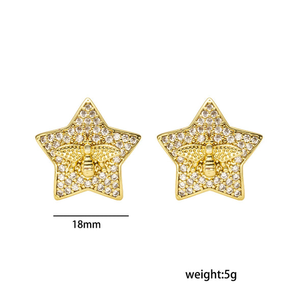 Wholesale Light Luxury Style Copper Star Earrings Plated With Real Gold